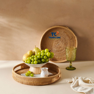 Stylish Round RATTAN TRAY Handwoven Eco-Friendly Basket Perfect for Serving Food Drinks and Decorative <b>Storage</b> - Product Image 1