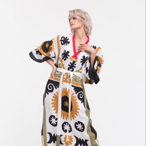 2025 Moderne Dernières Conceptions De Caftan De L'Inde En Gros Brodé Bohème Lâche Surdimensionné Caftan Beachwear Maxi Broderie Robe - Product Image 1