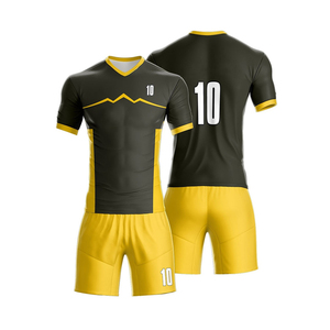 Maillot de football personnalisé pour adultes, jaune et noir, respirant, anti-humidité, protection UV, uniforme de football personnalisé, short - Product Image 4