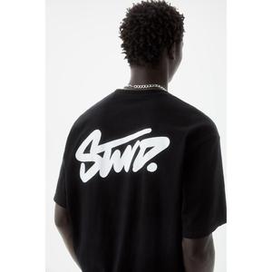 เสื้อยืดผ้าฝ้ายพิมพ์ลายแบบกำหนดเองเสื้อยืดทรงหลวมสำหรับผู้ชายเสื้อยืดสีดำลำลองผลิตในอินเดีย - Product Image 4