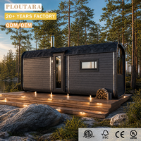Cabine de sauna extérieure PLOUTARA avec poêle à bois, toit arrondi, fenêtre horizontale pour l'intimité, idéale pour les projets de villégiature et de glamping, OEM ODM