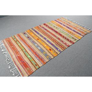 Alfombra Turca Vintage de 3.8x7.4 pies, Alfombra de Lana Naranja Kilim - Product Image 4
