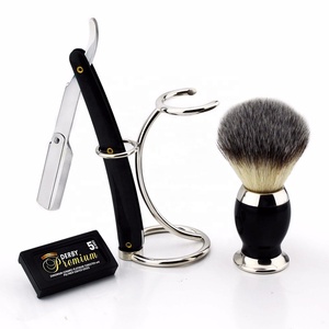JDK Black Nuevo Kit de Afeitado para Hombre con Brocha de Afeitar de Pelo de Piel de Ardilla Puro con Mango Metálico y Punta Plateada, para Viaje y Cuidado Personal - Product Image 1