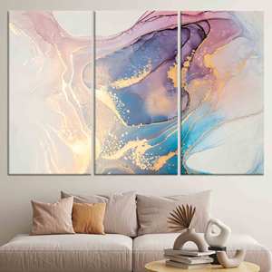 งานศิลปะติดผนังกระจกเงา: ผ้าใบพิมพ์ลายหินอ่อนสีน้ำเงินสุดหรู ชุดผ้าใบ 3 ชิ้น - Product Image 1