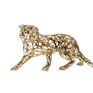 골드 & 스테인레스 스틸 동물 황소 & 호랑이 조각 예술 광택 금속 모델 - Product Image 5