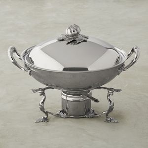 Plato de frotamiento de acero inoxidable de forma redonda grande con acabado pulido perfecto para catering de hotel y funciones de boda - Product Image 1