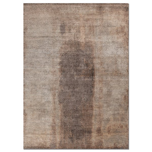 พรมลายนามธรรมสีเบจและสีน้ำตาล ทำด้วยมือจากขนสัตว์และไหมไผ่ สำหรับห้องนั่งเล่น ห้องโถง หรือทางเดิน เหมาะสำหรับวัยรุ่น-AKWS-1534 - Product Image 1