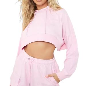 Nouveaux designs 2026 – Sweat à capuche court zippé pour femme, logo personnalisé, haute qualité, respirant, hiver, manches longues, épaules tombantes, 340g - Product Image 1