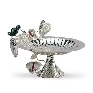 Cuenco para servir de latón de diseño único con Base para el hogar, Hotel, restaurante, vajilla de mesa, cuenco para servir aperitivos de frutas de Color plateado - Product Image 1