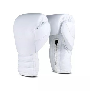 Gants de boxe en cuir blanc, à lacets, respirants, pour adultes, équipement d'entraînement de sparring - Product Image 2
