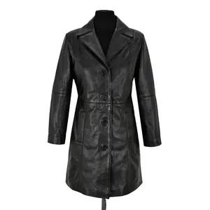 Gabardina gótica de cuero negro para mujer, abrigo largo ajustado de estilo clásico, nuevo