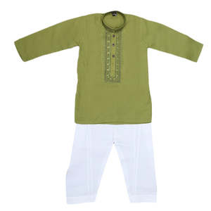 Traje Kurta Shalwar Bordado para Niños - Verde - Product Image 3
