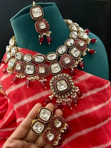 Premium Quality Designer <b>Gold</b> Plated Kundan Stones Look <b>Necklace</b> <b>Set</b> With <b>Earrings</b> Wedding Tikka Wear Collection For Women - Product Image 2