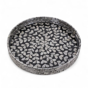 Plateau de service artisanal en nacre Plateau décoratif Incrustation de coquillages naturels Écologique Table de cuisine - Product Image 1