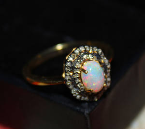 แหวนโอปอลเอธิโอเปียเงินสเตอร์ลิงประดับ925ฝังเพชรชุบทองสำหรับงานแต่งงาน - Product Image 6