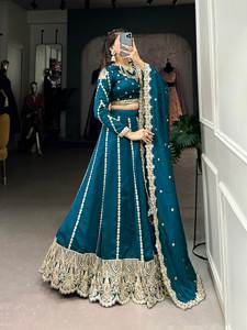Fonction Porter Bleu Sarcelle Couleur Belle Lehenga Choli - Product Image 3
