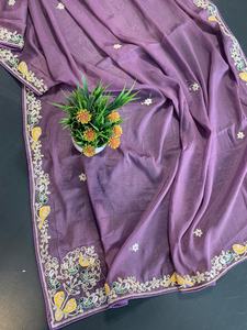 Sari indien de haute qualité en tissu doux et lourd, couleur violette, avec un élégant chemisier fantaisie, tenue de fête, de mariage, de festival, pour femmes et filles - Product Image 2