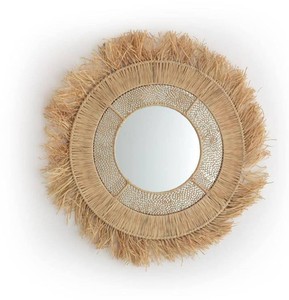 Miroir mural bohème de haute qualité en raphia naturel, miroirs soleil, décoration murale - Product Image 1