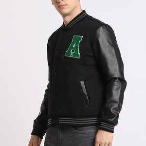 Classic Retro Look Men Varsity Jacket Premium Quality Full Sleeves <b>Covered</b> <b>Button</b> Embroidery Patchwork Stand Windproof - Product Image 2