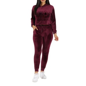 Survêtement épais 100% coton de bonne qualité Survêtements en molleton pour femmes Vêtements de rue Ensemble de survêtement en velours personnalisé pour filles - Product Image 4