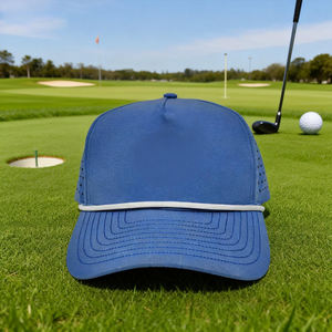 Casquettes de golf à 5 panneaux en corde bleue avec logo brodé personnalisé, casquettes de baseball à fermeture snapback, fabriquées au Vietnam - Product Image 5