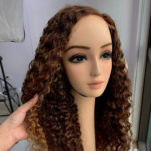 Wholesale Raw Virgin Remy <b>Long</b> Curly Vietnam Hair Lace Closure <b>Wig</b> <b>Black</b> Brown Color - Product Image 1