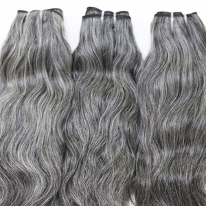 Extensiones de Cabello Remy Indio Rizado Gris Natural de Alta Calidad, con Doble Trama a Máquina, Color Claro, Puntas Dobles - Product Image 1
