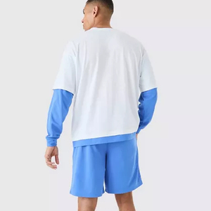 Chándal de verano informal para hombre con estampado de logotipo personalizado, pantalones cortos transpirables con manga hacia abajo y hombros, conjunto de dos piezas con camisas OEM - Product Image 5