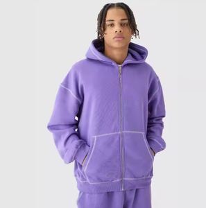 Sweats à capuche zippés pour hommes Offre Spéciale Sweat à capuche zippé pour hommes Us Custom Puff Print 100% Cotton Blue Oversized Zip-Up Hoodie - Product Image 4