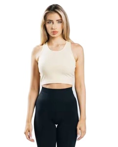 94%Cotton6%Spandex Scoop Neckline Sleeveless Racerback Style Long Line Women Breathable Fitted Performance Crop Tank <b>Top</b> - Product Image 1