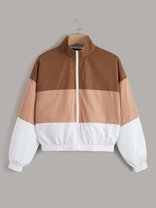 Blouson Bomber Femme OEM Haute Qualité Trois Tons Col Montant Personnalisé Style Épaules Tombantes Imperméable Coupe-Vent Respirant Hiver - Product Image 5
