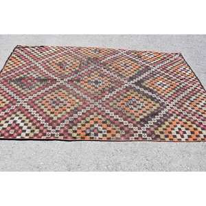 Alfombra turca Vintage étnica marrón rojo 5,2x8,2 pies patrón de retazos lana 10mm área grande para adolescentes 9x12 pasillo rectangular - Product Image 3