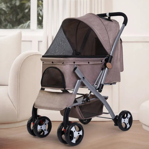 Haute qualité lin tissu fournitures pour animaux de compagnie chien poussette luxe 4 roues animal de compagnie pour chien 2023 nouveau design - Product Image 1