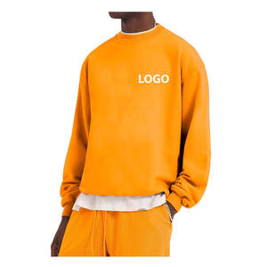 Sweat-shirt ras du cou en molleton marron unisexe à manches longues, pull décontracté, haut chaud et doux pour l'hiver, coton mélangé - Product Image 3