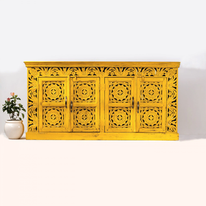 Buffet jaune à panneaux sculptés - Product Image 1