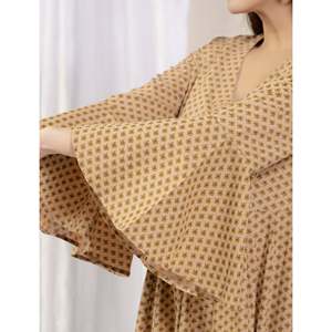 Beige Cotton Printed Long <b>Umbrella</b> <b>Dress</b> <b>Indian</b> & Pakistani Clothing - Product Image 4