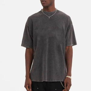 T-shirt personnalisé surdimensionné Boxy Fit T-shirts hommes en coton à épaules tombantes T-shirts vierges en détresse Streetwear à col côtelé T-shirts pour hommes - Product Image 3