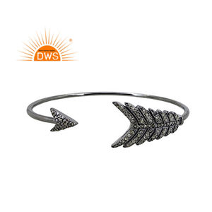 Best Selling Sterling <b>Silver</b> Black Rhodium Plated Diamond Gemstone Arrow Design <b>Bangle</b> Custom Jewelry Manufacturer - Product Image 1