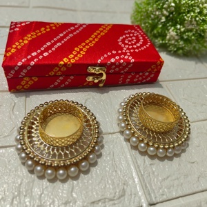 T Light Candle Holder With Bandhej Wooden Box Night Home Decor Temple Light Return Gift for Guest Christmas New Year Party Favor - Product Image 1