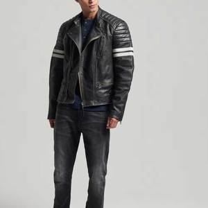Chaqueta de cuero de motorista con bolsillos interiores de estilo informal cuello levantado diseño único manga larga traje de moda chaqueta de cuero - Product Image 3