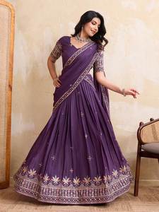 ชุดเลเฮนกาโชลีผ้าจอร์เจตต์เนื้อหนา ดีไซน์เนอร์ พร้อมงานปักและประดับเลื่อมอย่างประณีต มาพร้อมเข็มขัดและผ้าคลุมไหล่เข้าชุด สำหรับงานปาร์ตี้ - Product Image 2