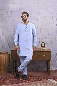 Factory-Made 2026 Latest Design Summer <b>Men's</b> <b>Shalwar</b> <b>Kameez</b> Suit Casual Cotton Long Sleeves Solid Pattern for Daily Eid - Product Image 3