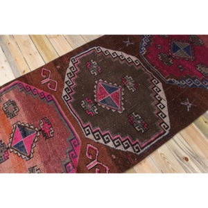 3.7x7.7 ft Vintage Turkish Rug, Area Rug, <b>Brown</b> Pink Geometric <b>Wool</b> Rug - Product Image 2