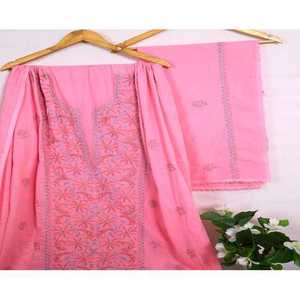 Unstitched Baby Pink <b>Chikankari</b> Cotton <b>Suit</b> for Women Hand Embroidered Design - Product Image 6