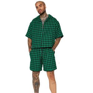 High Quality <b>Men</b> <b>Green</b> Check Printed Sweat <b>Shorts</b> for Sale <b>Men</b> Customized Casual <b>Shorts</b> With Drawstrings in Bulk - Product Image 2