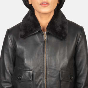 Chaqueta Bomber de Cuero Negra Stella G-1 para Invierno - Product Image 6
