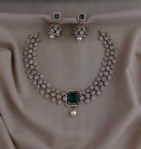 CZ Minimal Luxury Necklace Set pour femmes Matte Finish Brass Jewelry for Party Wear and Festive Occasions - Product Image 1