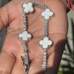 Rond Brilliant Cut Lab Grown VVs Diamonds D Incolore Entièrement Glacé Tennis Trèfle Hip Hop Bracelet 10K Or Blanc Pour Unisexe - Product Image 1