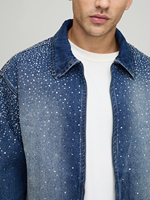 Veste en jean ample de haute qualité, entièrement ornée de strass, logo vintage sur le devant, personnalisable, décontractée, imperméable, respirante, doublée de laine