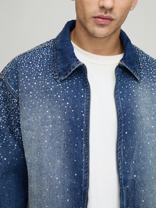 Veste en jean baggy de haute qualité pour hommes, grande taille, veste en jean décontracté personnalisable avec logo avant vintage, manteau universitaire en gros - Product Image 5